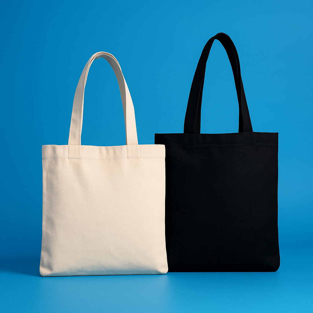 Fotografía digital de dos bolsas tote de algodón,