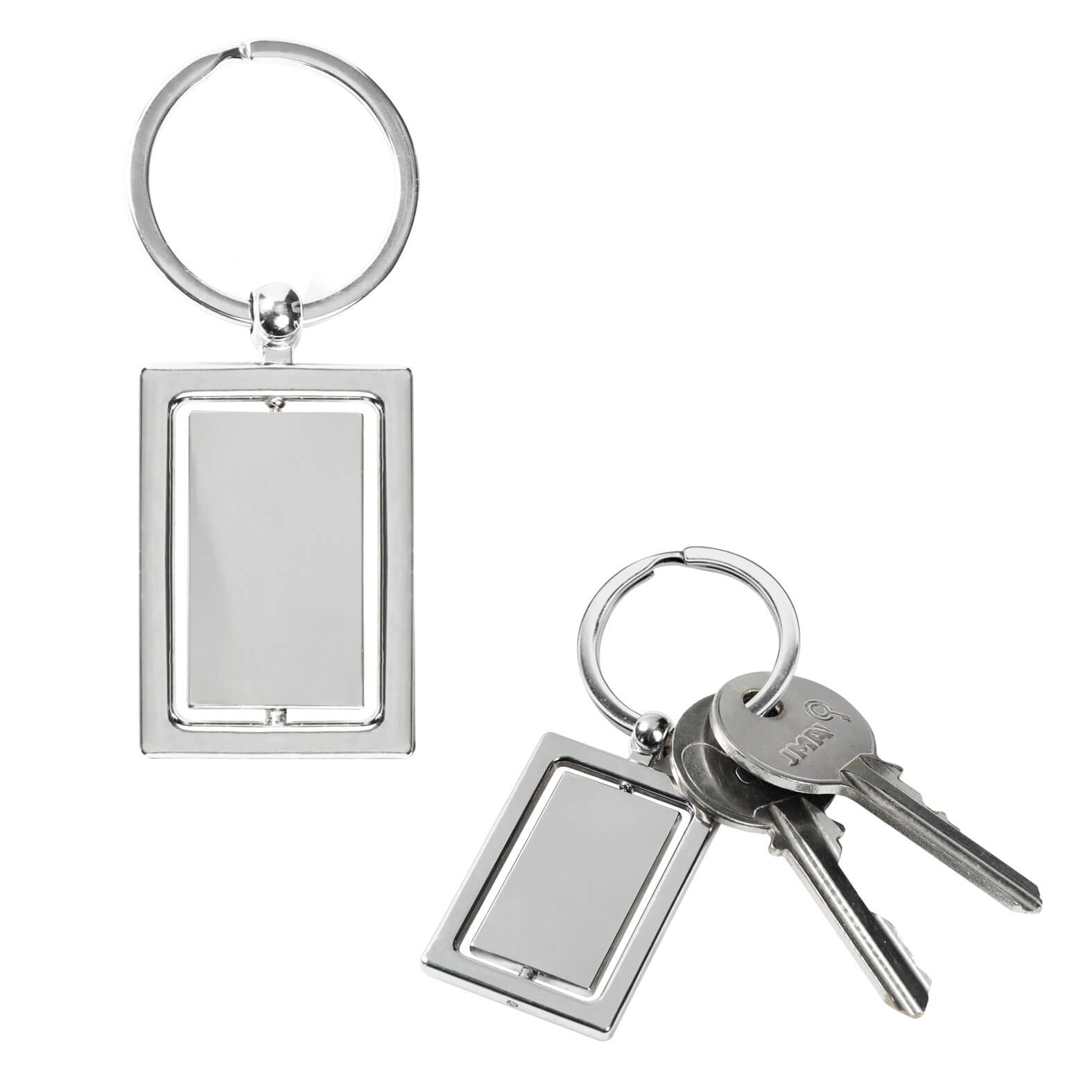 Llaveros metálicos con placa rectangular y aro, co