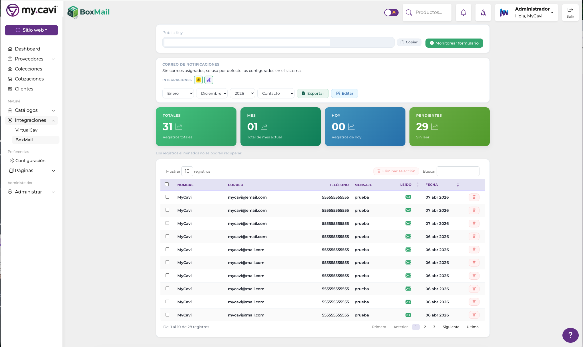BoxMail formularios