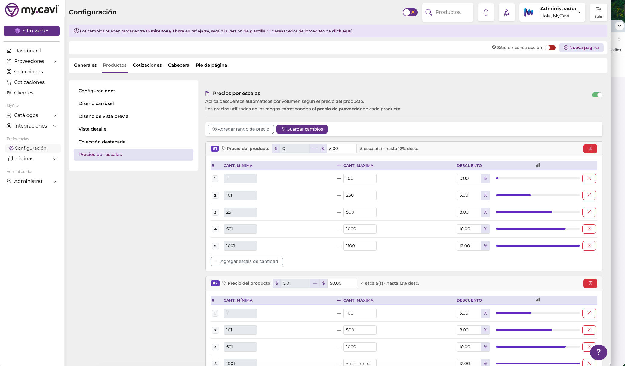 Configuración de precios